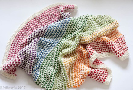 Knit handmade cotton rainbow stripe baby blanket